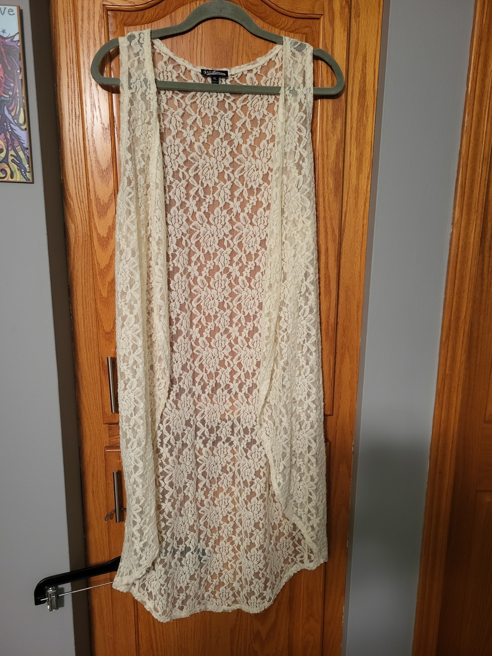 Freshman 1996 Womens Sz XL Duster Length Cardigan Vest Ivory Lace